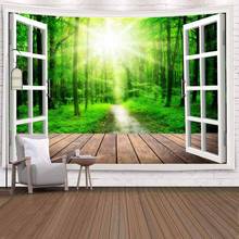 3D Window Green Tree Forest Tapestry Wall Hanging Sunlight Wall Cloth Tapestries Hippie Decor Wall Blanket Psychedelic Tapestry 2024 - buy cheap
