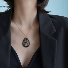 High Quality Natural Stone Tree of Life Design Pendant Necklace Women Copper Link Chain Necklaces Statement Jewelry 2024 - buy cheap