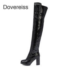 Dovereiss-zapatos de tacón grueso para mujer, botas por encima de la rodilla, sexys, Color rojo puro, 48 49 50 2024 - compra barato