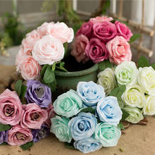 9 голов искусственные цветы шелковые розы букет поддельные цветы Свадебный держатель букет для дома сад Вечеринка свадебное украшение 2024 - купить недорого