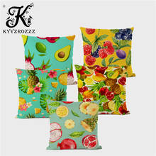 Tropical plant cushion cover summer fruit print pineapple orange strawberry linen green home decoration pillowcase kissenbezug 2024 - buy cheap