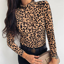 Blusa feminina estampa leopardo gola alta, camisa feminina manga comprida festa 2024 - compre barato