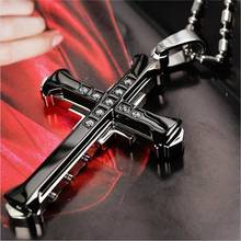 New Male Crystal Cross Jesus Pendant Gold Silver Blue Zirconia Cross Pendant Necklace Stainless Steel Jewelry For Men Woman 2024 - buy cheap