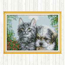 Kitten and Puppy Cotton Thread Embroidery Needlework Sets Wall Home Decor DIY Needlework Crafts Patterns Kits Cross Stitch Kits 2024 - buy cheap