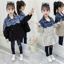 Spring Autumn Kids Girls Windbreaker Children's Denim Stitching Girls Long Coats Casual Street Girls Outwear Clothing 4-13T 2024 - buy cheap