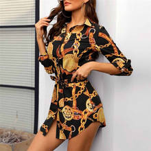 Chain Print Women's Shirt Dress 2021 Autumn Office Ladies Mini Dress Casual Long Sleeve Belt Dresses Femme Vestidos 6XL 2024 - buy cheap