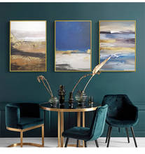 Estilo de pintura paisagem nórdico abstrato moderno decorativo ouro imagem da lona arte da parede cartaz para sala estar decoração do hotel casa 2024 - compre barato