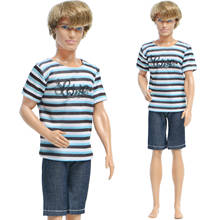 One Set Men Outfit Daily Casual Wear Striped Print Shirt Black Short Pants Clothes for Ken Doll Accessories Dollhouse Baby Toy 2024 - buy cheap