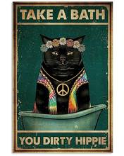 Hippie Cat Take A Bath You Dirty Hippie Bathroom Tin Sign Bathroom Rules Family Hotel Gym Door Wall Decoration Vintage Metal Tin 2024 - buy cheap