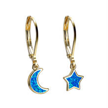 Charm Female Star Moon Drop Earrings Dainty Gold Silver Color Clip Earrings For Women Vintage Blue White Opal Wedding Jewelry 2024 - buy cheap