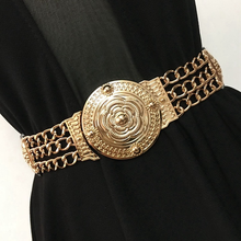 2022 Women Flower Waist Belts Fashion Ladies Floral Elastic Wide Gold Metal Belt for Dress Female Golden Chain Belt Girls 2024 - buy cheap