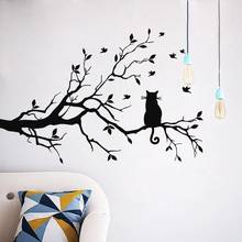 Cat on a tree branch wall sticker Living room sofa background bedroom home decoration art Decals wallpaper Hand carved stickers 2024 - купить недорого