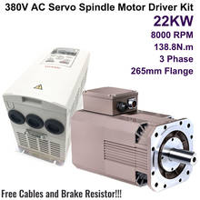 Juego de controladores de Motor de servoeje de CA, 22KW, 8000rpm, 138.8Nm, 14.2kgf, 20000Oz-in, 265mm, 3PH, 380V, potencia constante para fresado de torno CNC 2024 - compra barato