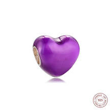 Fits Pandora Bracelet Metallic Purple Heart Charms Original 925 Sterling Silver Beads DIY Jewelry Making 2021 Valentine New 2024 - buy cheap