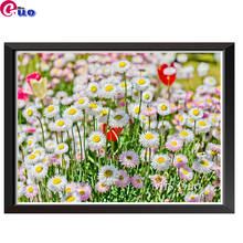 Pintura de diamantes 5D DIY, bordado de diamantes de imitación cuadrados y redondos, punto de cruz, cuadro de mosaico de margaritas y paisaje de flores 2024 - compra barato