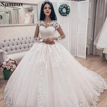 Sumnus 2021 Ball Gown Wedding Dresses Long Sleeve Lace Appliques puffy Boho Bridal Dress Plus Size Wedding Gowns 2024 - buy cheap
