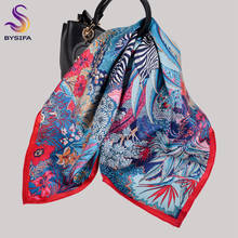 BYSIFA| New 100% Silk Twill Scarves Women Fashion Brand Blue Red Square Scarves Spring Fall Forest Zebra Desgin Scarf Hairband 2024 - buy cheap