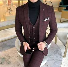 ( Jacket + Vest + Pants ) 2019 New Men's Fashion Boutique Plaid Wedding Dress Suit Three-piece Male Formal Business Casual Suits 2024 - buy cheap
