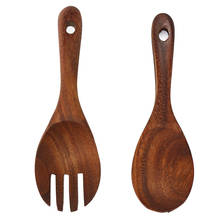 Cucharas de madera Natural para servir, tenedor grande, utensilios de cocina, vajilla, 2 unids/set por juego 2024 - compra barato