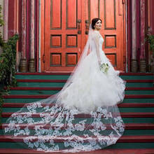 Véu de casamento longo com pente, 2.5m de comprimento, cauda catedral, branco, marfim, apliques 2024 - compre barato