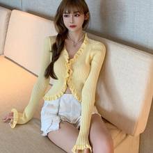   Autumn Sweater Casual Long Sleeve Slim Cardigan Stylish Women Tops Knitted  V-neck Solid Butterfly Sleeve Open Stitch 2024 - buy cheap