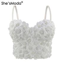 She'sModa 2020 Applique Floral Pearls Bustier Push Up Night Club Bralette Women's Bra Cropped Top Vest Corset Plus Size 2024 - buy cheap