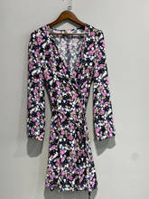 Senhoras femininas início da primavera floral impresso envoltório v decote manga longa curto mini vestido 2024 - compre barato