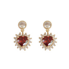 Romantic Red Heart-Shaped Korea Earrings Crystal Earrings for Women's Valentine's Day Gift 2024 - buy cheap