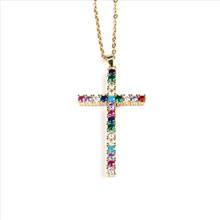 Colar religioso de aço inoxidável e cobre, joia feminina multicolorida dourada com cruz de 45cm de comprimento, 1 peça 2024 - compre barato