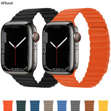 Leather loop for Apple Watch band 44mm 40mm 38mm 42mm Magnetic wristband belt bracelet correa for iWatch 5 4 3 2 SE 6 2024 - купить недорого