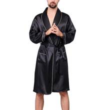 Men Robes Summer Imitation Silk with Pockets Waist Belt Bath Robe Home Gown Sleepwear Men's pajamas set 2021 2024 - buy cheap