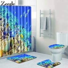 Zeegle Sea World Mat for Bathroom Non Slip Toilet Pedestal Rug Foot Mat Waterproof Curtain Absorbent Foot Mat 3pcs Bath Mat Set 2024 - buy cheap
