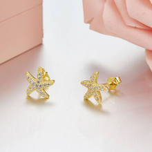 Fashion 925 Sterling Silver 3 Gold Colors Lucky Cute Small Starfish Stud Earrings Micro Zircon Women Brand Design Jewelry 2024 - buy cheap