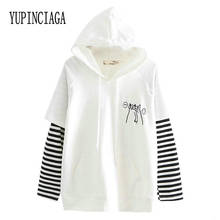 YUPINCIAGA Women Hooded Sweatshirts Spring Fall Striped Long Sleeve Pullover Femme Cartoon Dog Embroidery Harajuku Hoodies Girls 2024 - buy cheap