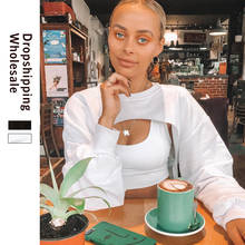 Женский короткий Укороченный свитшот LAISIYI, однотонный белый и черный Свитшот с длинными рукавами и надписью, с круглым вырезом, осень 2019 2024 - купить недорого
