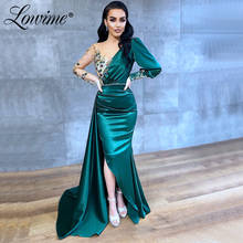 Dubai Illusion Long Sleeves Mermaid Evening Dresses 2020 Couture Mermaid African Party Dress Handmade Crystal Beaded Prom Gown 2024 - buy cheap