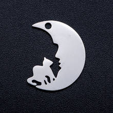10pcs/lot Cat on the Moon DIY Jewelry Charms Wholesale 100% Stainless Steel Pendant Accessories AAAAA Quality Pendant 2024 - buy cheap
