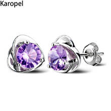 Karopel Heart-shaped Silver 925 Jewelry Amethyst Earrings for Women Korean Edition Lovely Stud Earrings Original Ear Stud 2024 - buy cheap