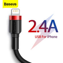 USB-кабель Baseus для iPhone 11 Pro Max XR X 8 12 Mini Pro Max iPad Pro 2,4 А, зарядное устройство для быстрой зарядки, шнур для передачи данных с подсветкой, провод, кабель 2024 - купить недорого