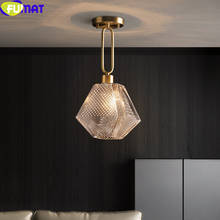 Fumat luminária de teto de vidro k9, lustre nórdico estilo breve chapeado de cobre dourado, único para cama, sala de jantar, balcão, decoração de corredores 2024 - compre barato