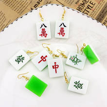 Mahjong retrô chinês brincos para mulheres, pingente gancho pendurado para adolescentes 2024 - compre barato