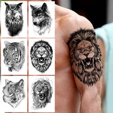 Tatuajes temporales de León, Tigre, lobo para hombres, mujeres y niños adultos, tatuaje de flor de bosque de búho, Pegatina autoadhesiva falsa, pasta de tatuajes negros 2024 - compra barato