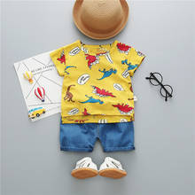 Комплект детской одежды BibiCola, летний спортивный костюм из 2 предметов для мальчиков, футболка и шорты с мультяшными усами 2024 - купить недорого