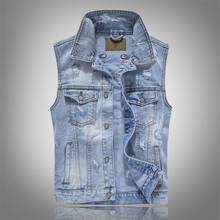 New 2020 Men's Ripped Denim Vests With Wings Embroidery Hi Street Distressed Denim Sleeveless Jacket Waistcoat Plus Size M-5XL 2024 - buy cheap