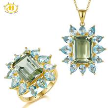 Hutang-Conjunto de joyería de amatista verde, piedras preciosas naturales, Topacio azul cielo, anillo de Plata de Ley 925 sólida, colgante, joyería fina 2024 - compra barato