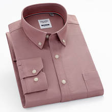 Мужская рубашка из 2021 Хлопка Оксфорд, повседневная приталенная Однотонная рубашка с длинным рукавом, деловая рубашка с карманами, 100% 2024 - купить недорого
