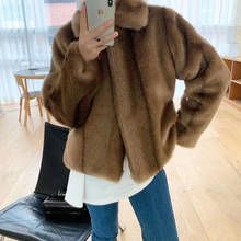 Warm Jacket Winter Women 2021 Faux Fur Mink Coat Brown Korean Gradient Turn-down Collar Casual Overcoat Plush Jacket Outerwear 2024 - buy cheap