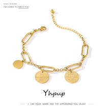 Yhpup-pulsera de acero inoxidable para mujer, brazalete con colgante redondo de Color dorado, regalo de fiesta, joyería, 2021 2024 - compra barato