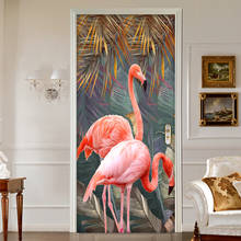 DIY Self Adhesive Door Sticker Wall Decals Banana Leaf Flamingo 3D Photo Mural Wallpaper For Living Room Bedroom Home Door Decor 2024 - buy cheap