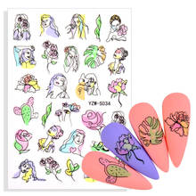 1pcs Abstract Lady Face Nail Sticker Cactus Flower Leaf Water Decal Transfer Nail Sliders Summer Tattoo Nail Art Decoration Tip 2024 - buy cheap